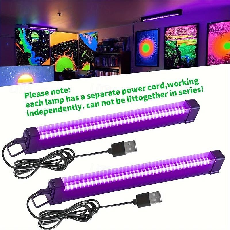 2pcs USB UV LED Blacklight Bar 28cm High Intensity - 385-400nm Ultra Violet Light Effect for Halloween Club Party Disco Stage Lighting - Low Voltage 5V with On/Off Switch, Non-Waterproof3