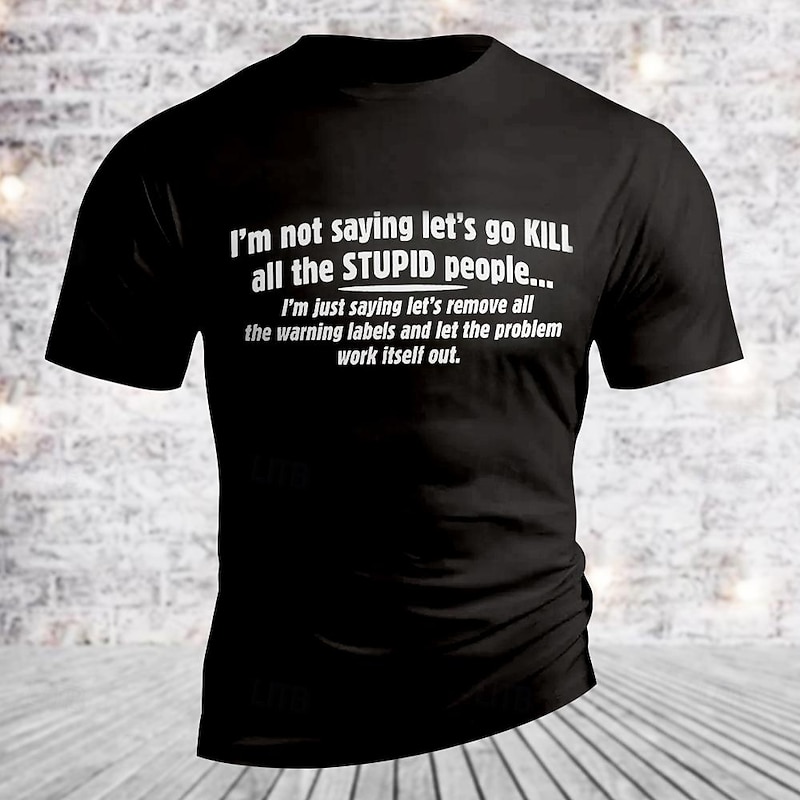 Mens Funny Graphic T-Shirt - Warning Labels Work Humor for Stupid People