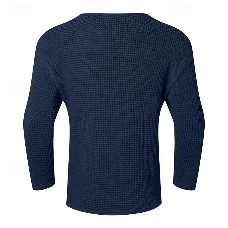 Men's T Shirt Tee Knit Tee Tee Top Long Sleeve V Neck Spring & Fall Plain Fashion Designer Basic Knitting Vacation Street Going out Black Navy Blue Khaki Top Tee for Men 15