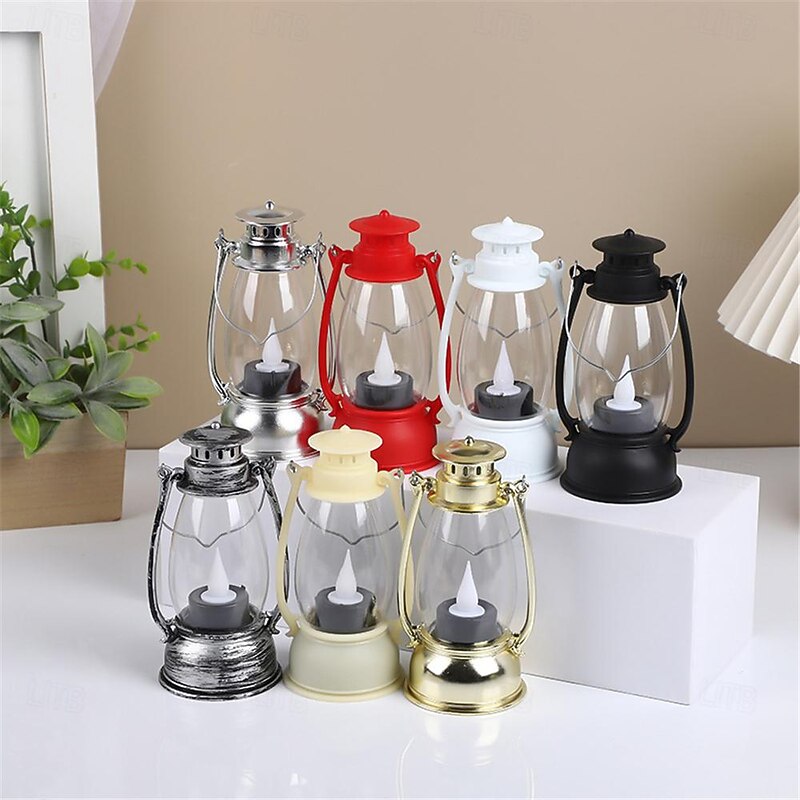 LED Electronic Horse Light Candle Light Retro Small Oil Lamp Electronic Candle Light Creative Nostalgic Wind Light Desktop Ornament Small Night Light Festival Party Decorative Lights 1PC2