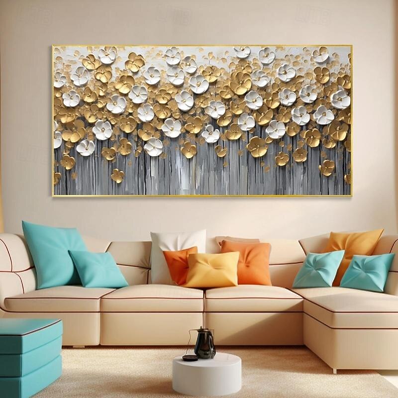 3D Gold Floral Abstract Oil Painting Designer Limited Gold Leaf Painting Modern Light Luxury Canvas Wall Art Room Wall Decor Gift3