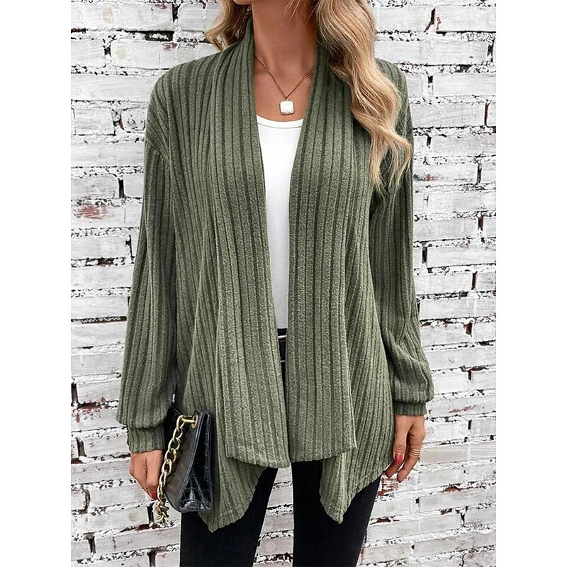 Women's Cardigan Coat Daily Solid Color Ribbed Open Front Knitted Long Sleeve Regular Tops Knit Daily Blue Purple Spring Fall4