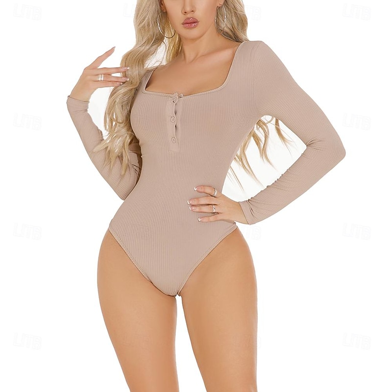 Activewear Leotard / Onesie Buttons Pure Color Splicing Women's Performance Training Long Sleeve High Polyester2