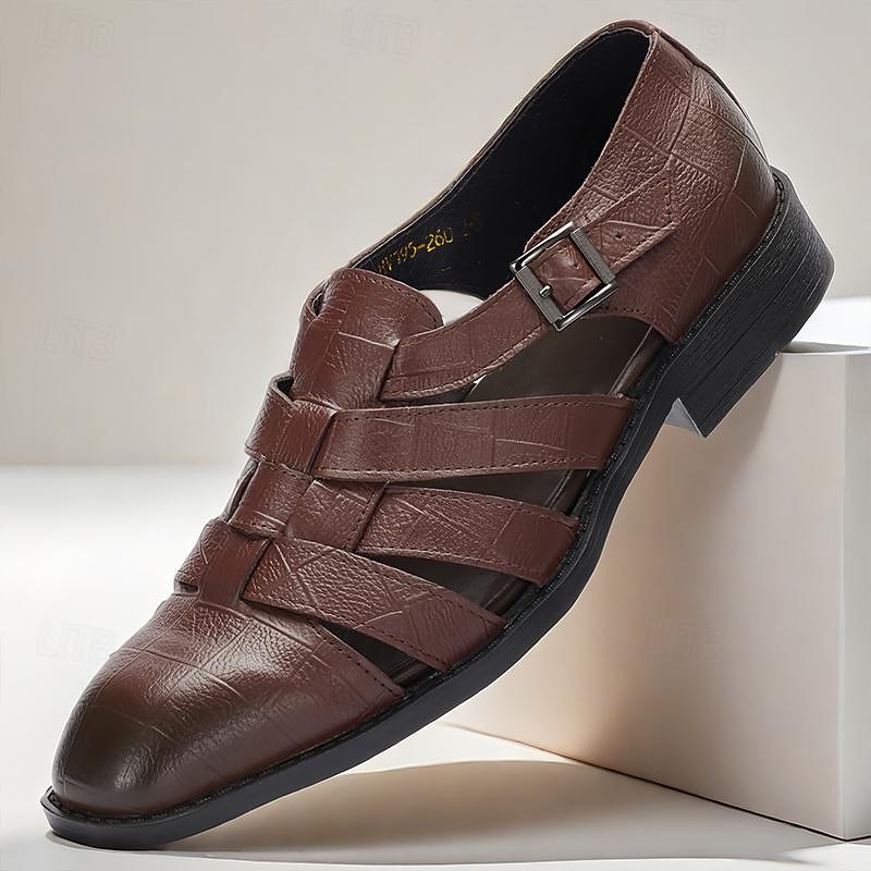 Men's Brown Leather Fisherman Sandals - Comfortable Casual Summer Shoes with Buckle Strap2
