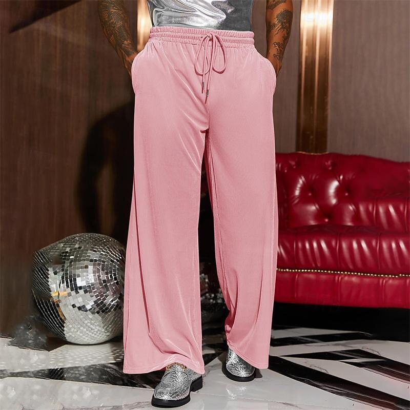 Men's Wide Leg Sweatpants Pocket Drawstring Elastic Waistband Solid Colored Breathable Soft Sports & Outdoor Athletic Indoor Streetwear Retro Vintage Loose Fit Black Pink Micro-elastic