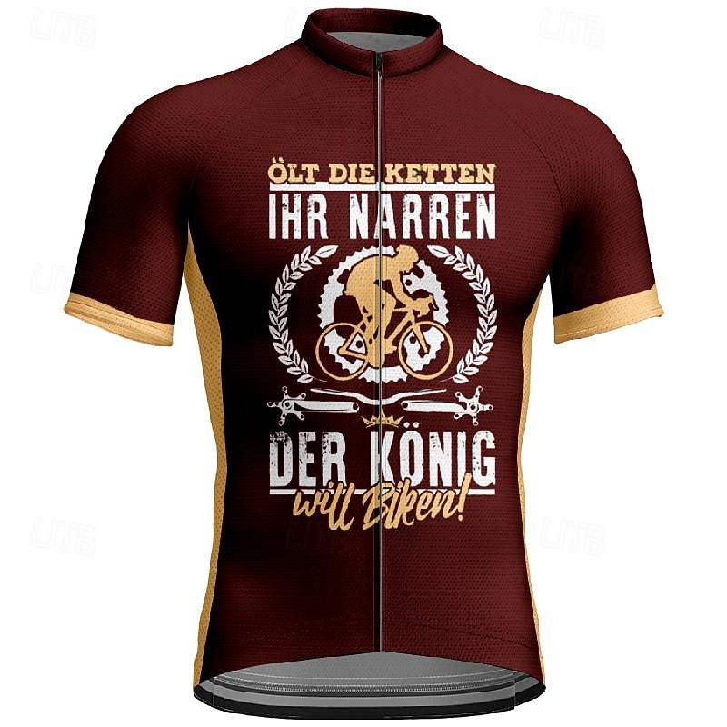 Men's Cycling Jersey Letter & Number Short Sleeve Bike Tee Tshirt Jersey with 3 Rear Pockets Mountain Bike MTB Quick Dry Anatomic Design Wicking Breathable Sports Burgundy Clothing Apparel