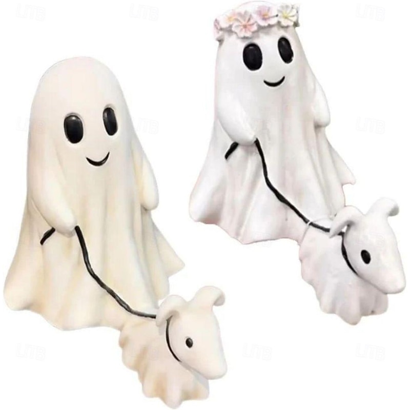 Halloween Ghost Walking Dog Statue - Handmade Halloween Resin Statue Decoration, Durable Resin for Indoor & Outdoor Use, Perfect for Rustic, Farmhouse, or Cottage-Style Home Decor, Ideal for Kids' Bed4