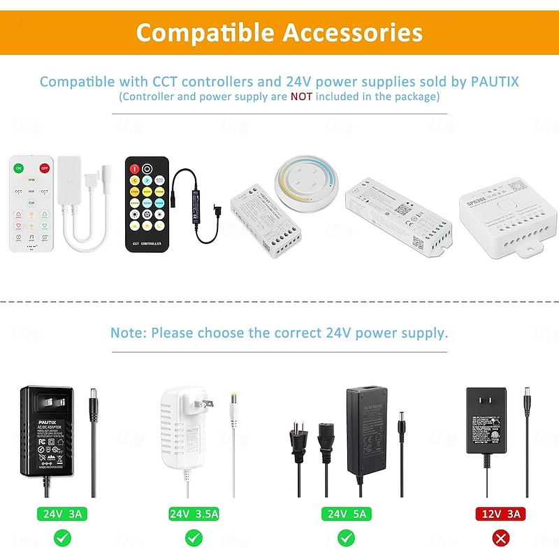 COB LED Strip Light White CCT 608LED/M Ultra Bright 10-33 ft Dimmable 2700K-6500K 24V LED Strip with RF Controller and Power Supply Suitable for DIY Lighting of Cabinets Bedrooms Kitchens Mirrors3