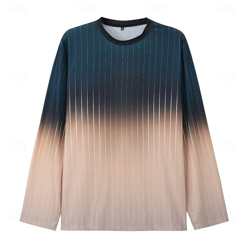 Men's Color Block Striped T Shirt Graphic Tee Long Sleeve T shirt 3D Print Crew Neck Shirt Designer Retro Vintage Outdoor Vacation Daily Pink Blue Purple Spring & Summer Clothing Apparel S M L XL 2XL3