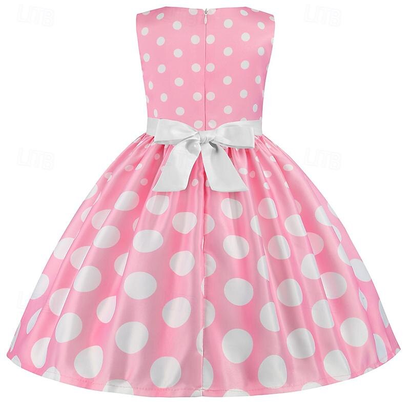 Girls' 3D Spot Party Dress Sleeveless Summer Performance Party Birthday Princess Beautiful Sweet Kids 4-12 Years Party Dress Swing Dress A Line Dress Midi Regular Fit4
