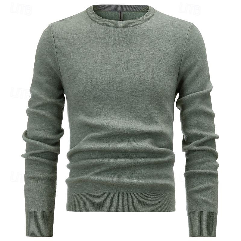 Men's Pullover Sweater Jumper Knit Sweater Ribbed Knit Regular Knitted Plain Crew Neck Fashion Basic Daily Wear Date Clothing Apparel Fall & Winter Black Green S M L3