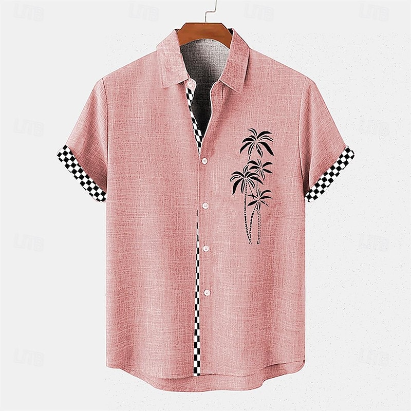 Men's Shirt Linen Shirt Beach Shirt Summer Hawaiian Shirt Coconut Tree Vacation Holiday Pink Blue khaki Short Sleeves Turndown Summer Clothing Apparel4