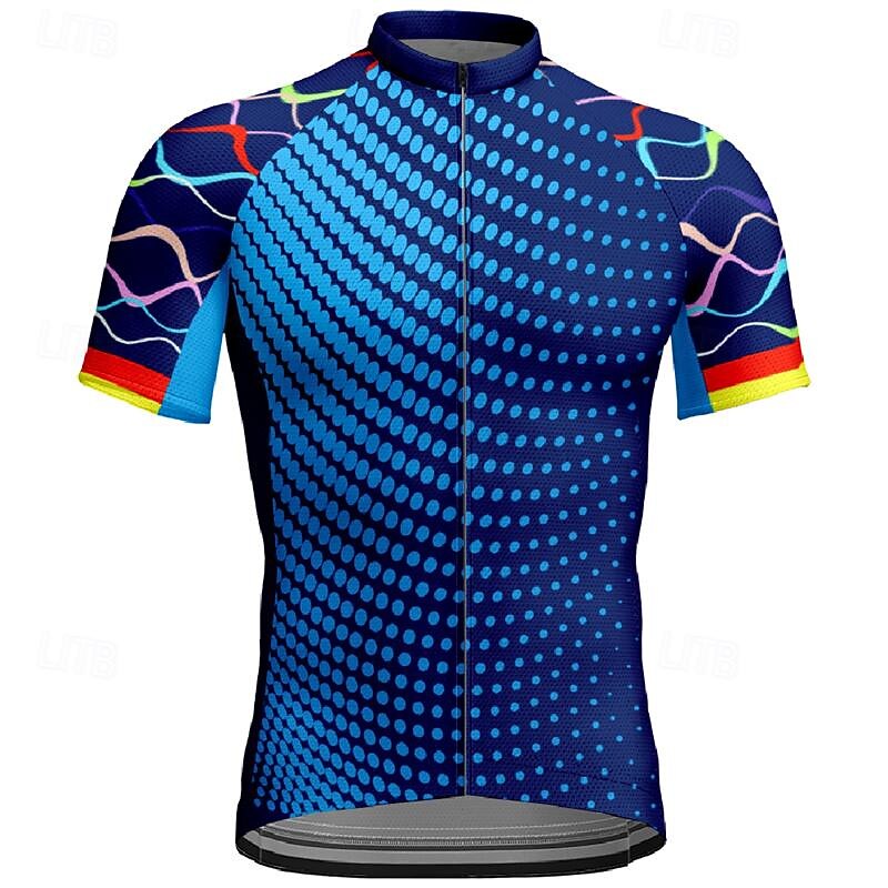 Men's Cycling Jersey Color Block Geometic Short Sleeve Bike Tee Tshirt Jersey Top with 3 Rear Pockets Mountain Bike MTB Quick Dry Breathable Sports Red Navy Blue Blue Clothing Apparel4