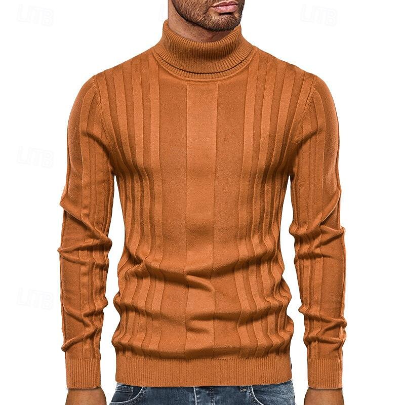 Men's Pullover Sweater Jumper Knit Sweater Mens Turtle Neck Jumper Ribbed Knit Regular Knitted Plain Turtleneck Fashion Basic Daily Wear Date Clothing Apparel Fall & Winter Black Yellow S M L2