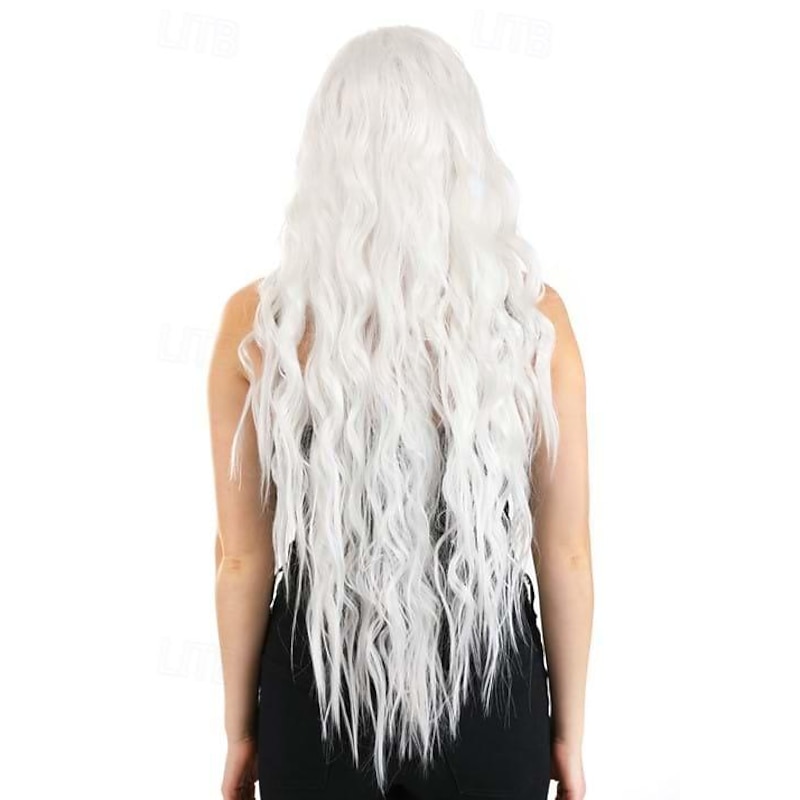Long Bright White Wavy Wig Halloween Cosplay Party Wigs2