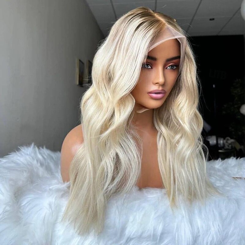 Unprocessed Virgin Hair 13x4 Lace Front Wig Free Part Brazilian Hair Wavy Blonde Multi-color Wig 130% 150% Density with Baby Hair Ombre Hair 100% Virgin For Women Long Human Hair Lace Wig3