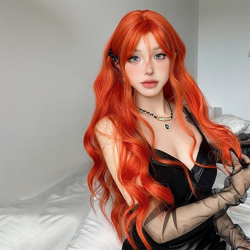 Synthetic Wig Uniforms Career Costumes Princess Straight kinky Straight Middle Part Layered Haircut Machine Made Wig 26 inch Bleached Blonde Synthetic Hair Women's Cosplay Party Fashion Orange3