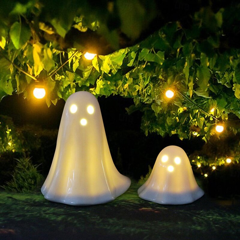 Halloween LED Ceramic Lighted Ghost Set - Resin Light Figurines Cute Ghost for Tabletop, Haunted House, and Escape Room Decor2