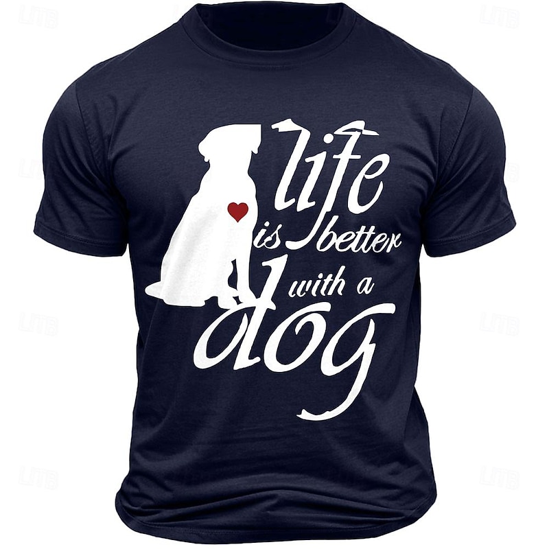 Men's Dog Lover Graphic T-Shirt "Life is Better with a Dog" Short Sleeve Tee4