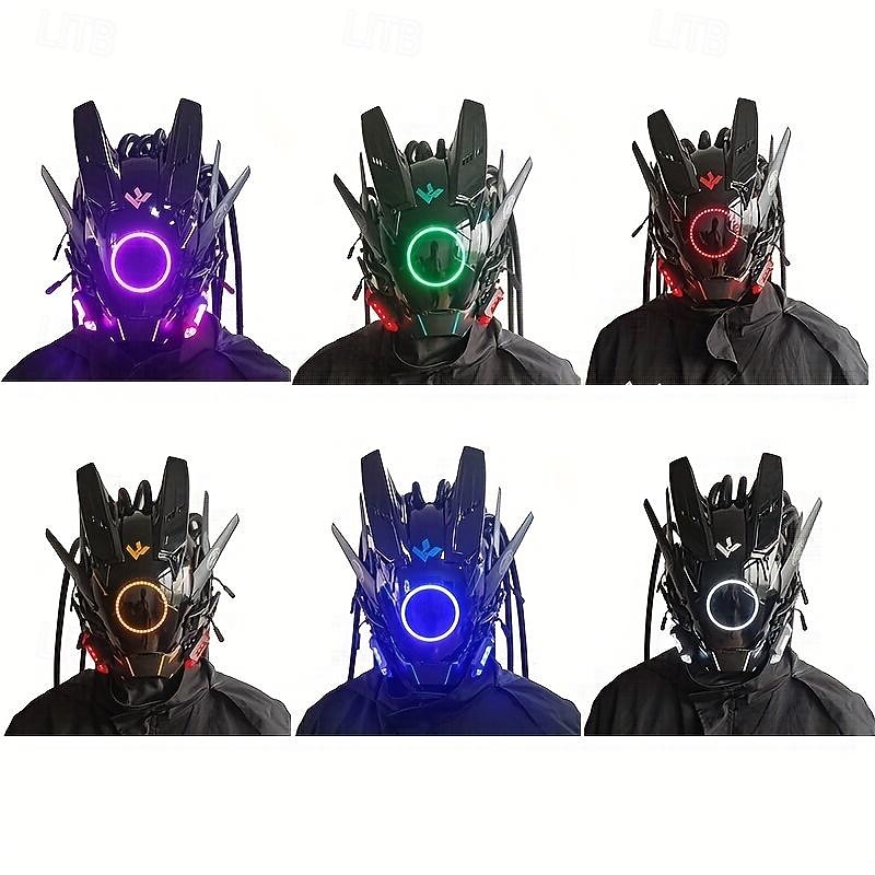 Cyberpunk Mask Mask Round Light Wing Braid Music Festival LED Light Mask Cosplay3