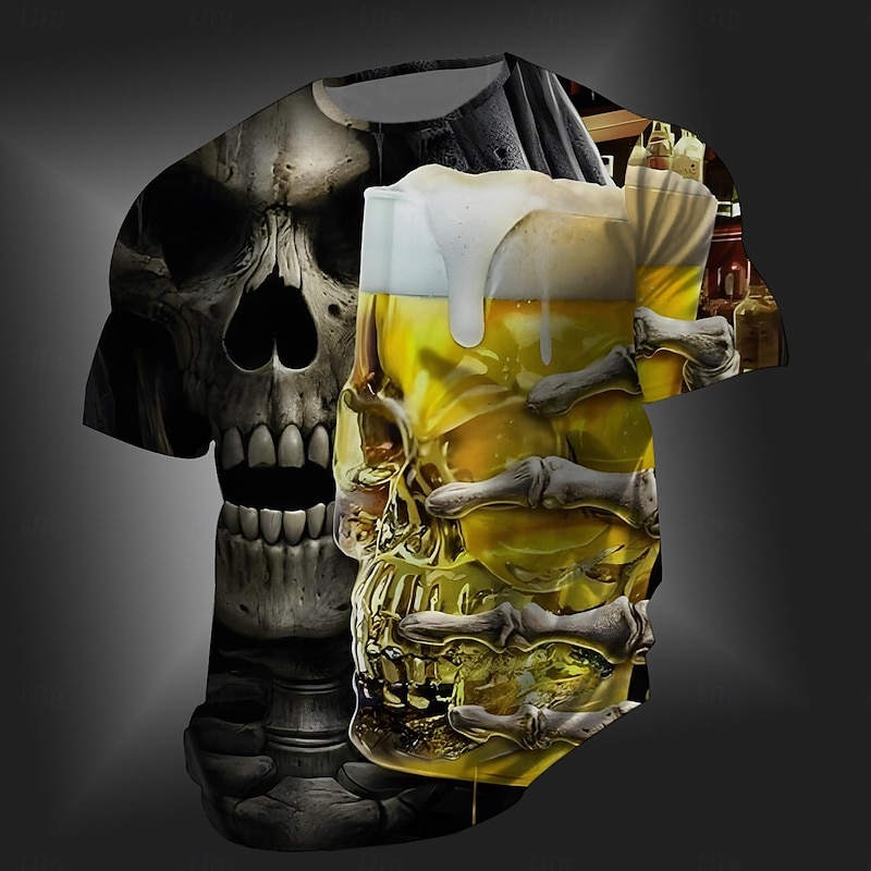 Men's Skull Oktoberfest Beer T Shirt Short Sleeve T shirt 3D Print Crew Neck Shirt Vintage Cool Party Holiday Oktoberfest Yellow Orange Summer Spring Clothing Apparel S M L XL XXL XXXL4