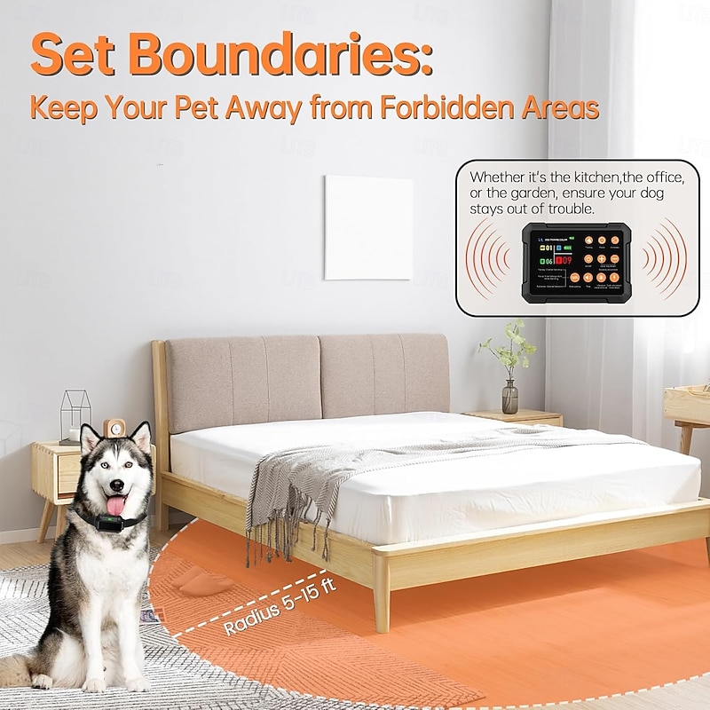 3in1 Electric Wireless Fence Dog Training Collar Forbidden Zone High Precision Radar Wireless Fence System Up to 1 Acre Real-Time Distance Monitoring Indoors & Outdoors Medium to Large Dogs3