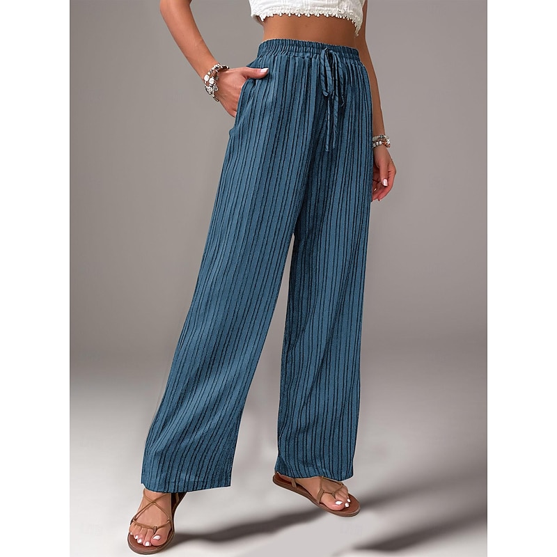 Women's Pants Trousers Fashion Long Plain Side Pockets Elastic Drawstring Design Breathability Comfortable Micro-elastic Casual Daily Black Blue Brown Green Spring & Summer Regular Fit2