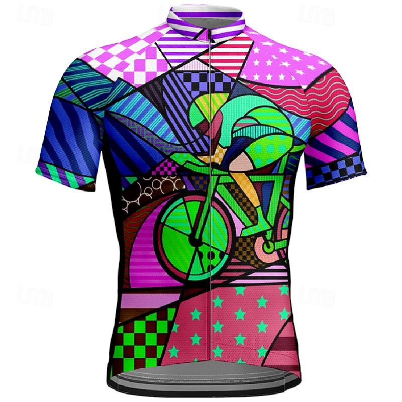 Men's Cycling Jersey Color Block Short Sleeve Bike Tee Tshirt Jersey Top with 3 Rear Pockets Mountain Bike MTB Quick Dry Breathable Sports Yellow Blue Purple Clothing Apparel