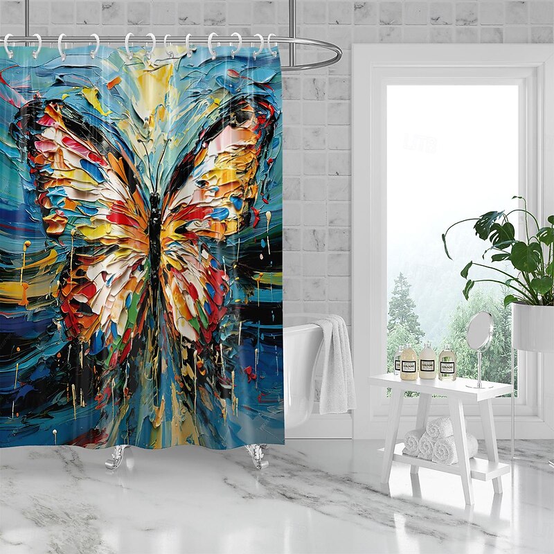 Shower Curtain with Hooks 180cm*180cm(70"*70") Polyester Washable Waterproof Plant Flower Pattern Bathroom Bathtub Decor3