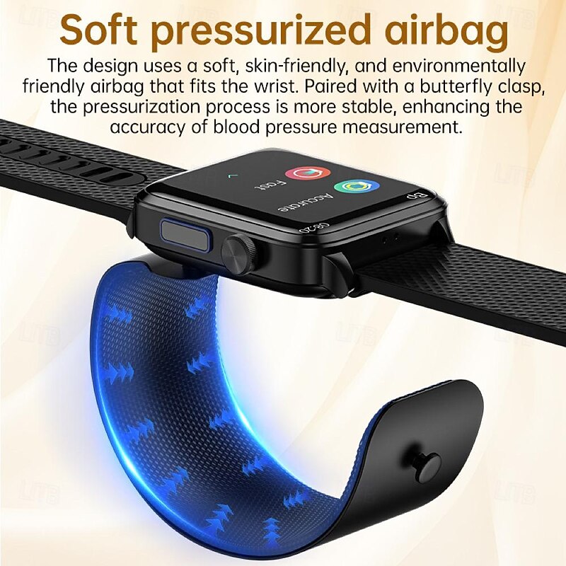 696 P300 Air Pump Blood Glucose Watch Smart Watch 1.83 inch Bluetooth Pedometer Call Reminder Sleep Tracker Compatible with Android iOS Men Hands-Free Calls Message Reminder IP67 40mm2