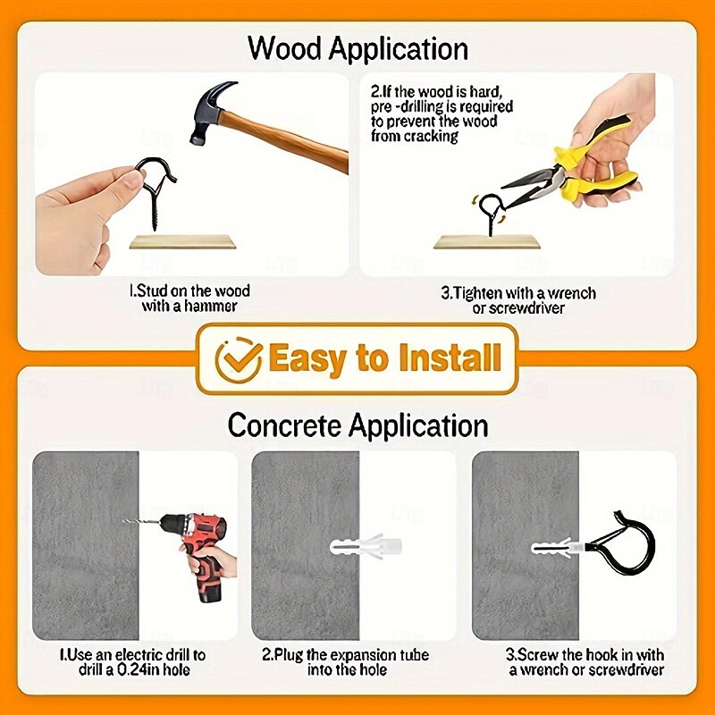 20pcs Q-Hanger Screw Hooks with Safety Buckles - Fashion Metal Outdoor Lights Hanging Kits for Christmas Fairy & String Lights - Easy Release, 2.2 Inch Length2