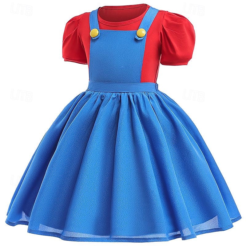 Super Bros Plumber Dress Costume T-shirt Cosplay Movie Cosplay for Girls' Kid's Carnival Performance Party3