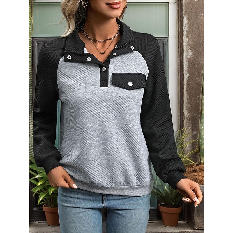 Women's Texture Sweatshirt Color Block Casual Long Sleeve Crew Neck Regular Tops Dailywear Black Fall & Winter2