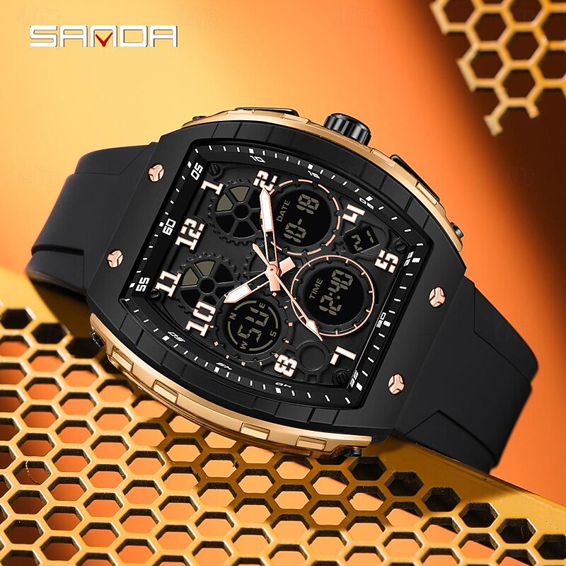 SANDA Men Digital Watch Outdoor Sports Fashion Wristwatch Luminous Stopwatch Alarm Clock Countdown Silicone Gel Watch