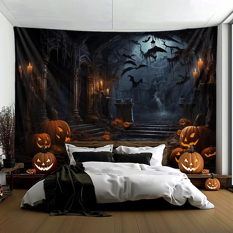 Halloween Decorations Hunted House Hanging Tapestry Wall Art Large Tapestry Mural Decor Photograph Backdrop Blanket Curtain Home Bedroom Living Room