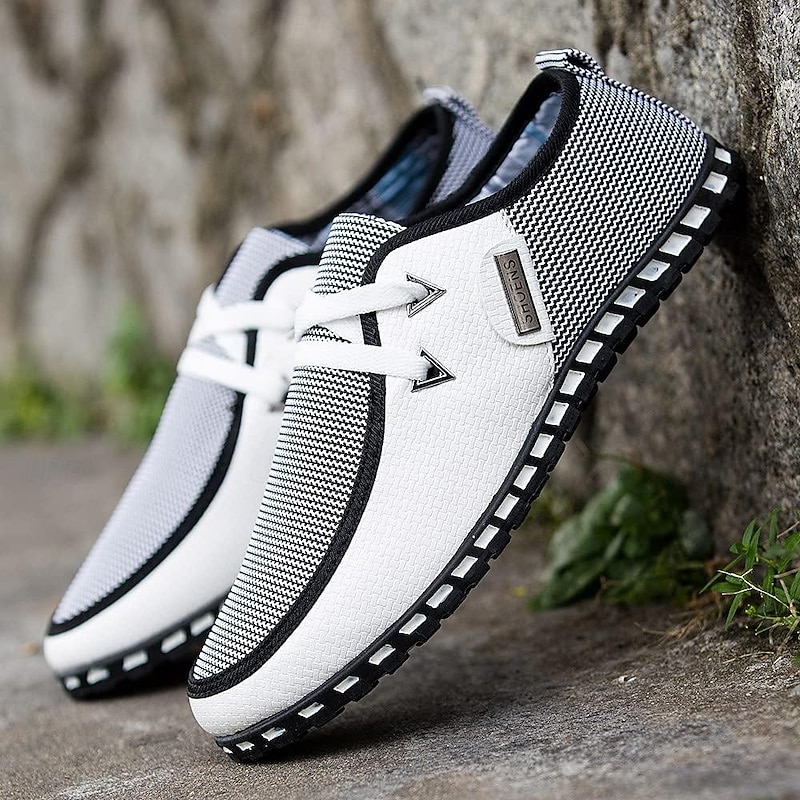 Men's Black and White Woven Slip-On Casual Shoes for Comfort and Style 6