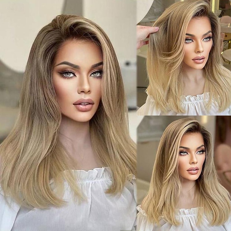 Remy Human Hair 13x4 Lace Front Wig Free Part Brazilian Hair Straight Blonde Wig 130% 150% Density with Baby Hair Ombre Hair Highlighted / Balayage Hair 100% Virgin With Bleached Knots For Women Long