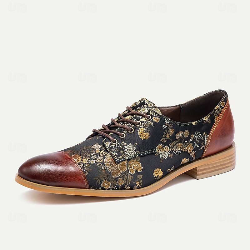 Men's Black and Gold Floral Leather Oxford Shoes - Elegant and Stylish Footwear for Formal Events and Everyday Wear3