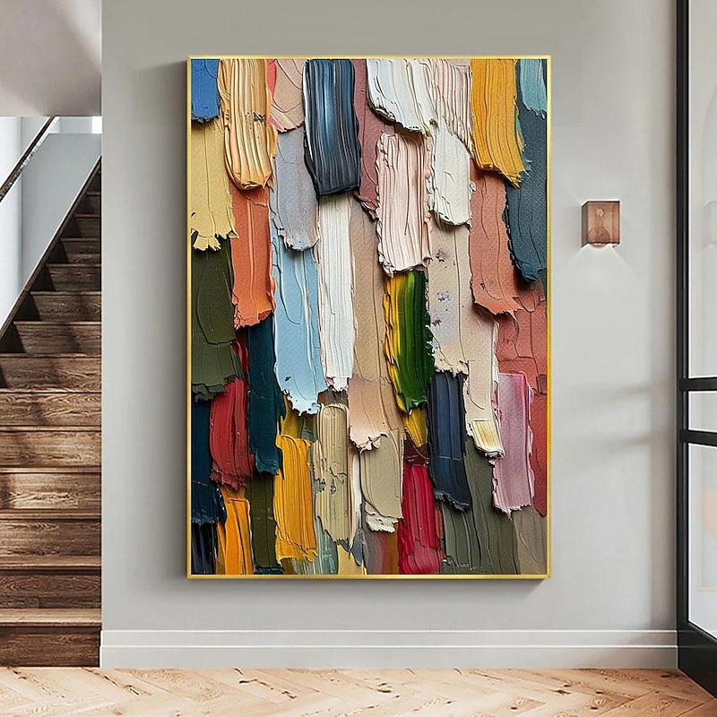 Original Abstract Colorful Texture Oil Painting on Canvas Large Wall Art Boho Wall Decor Minimalist Living Room Decor Gift for Housewarming Unframed