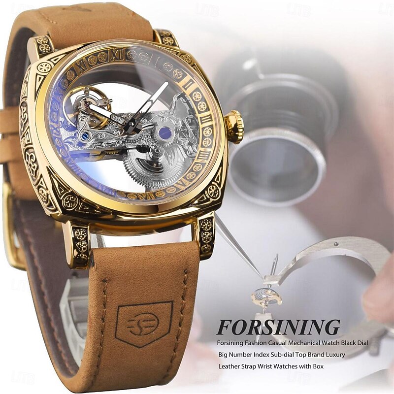 FORSINING Men Mechanical Watch Fashion Casual Wristwatch Automatic Self-winding Moon phase Luminous Waterproof Steel Watch4
