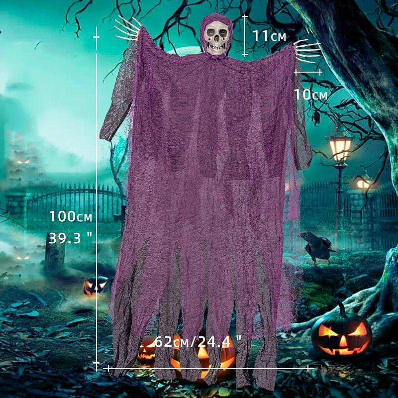 5 Pack Hanging Ghost Outdoor Halloween Decorations, 39.3" Hanging Skeleton Ghost Reapers for Halloween Haunted House Props Party Supplies Yard Outdoor Indoor Decor2