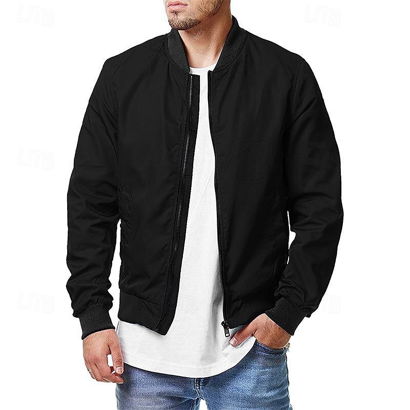 Men's Lightweight Jacket Summer Jacket Bomber Jacket Windbreaker Vacation Daily Pocket Spring &  Fall Plain Fashion Classic Stand Collar Regular Black Navy Blue Blue Brown Army Green Jacket3
