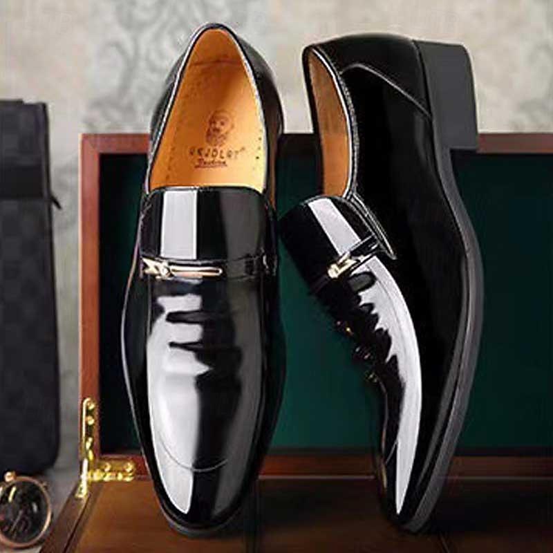 Men's Black Patent Leather Loafers with Metal Decoration for Formal and Casual Wear3
