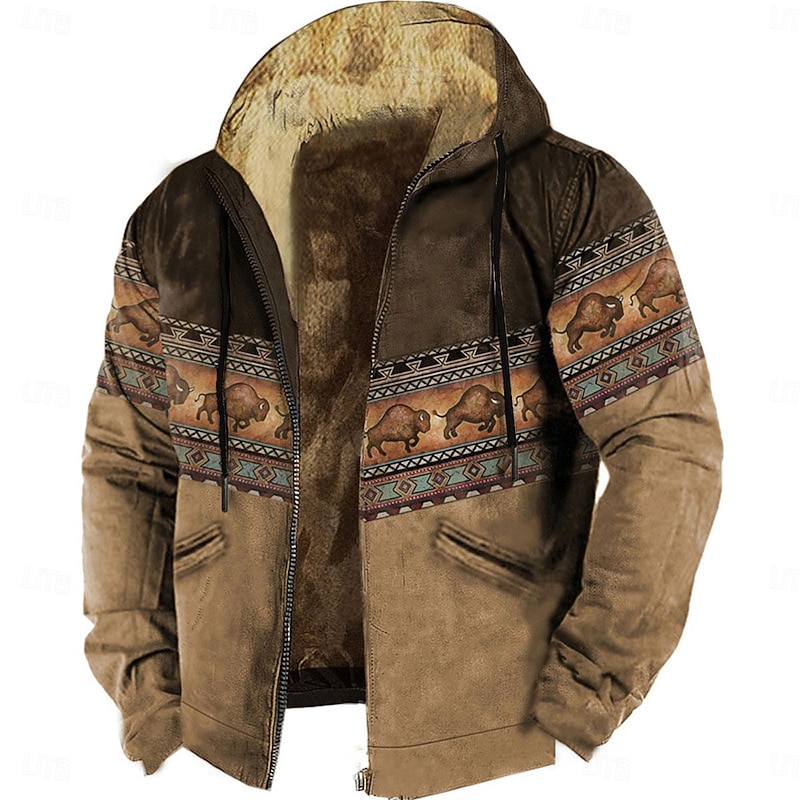 Men's Animal Color Block Graphic Prints Hoodie Hoodies Sweatshirt Designer Thin fleece Long Sleeve Hooded Casual Daily Holiday Brown Brown 2 Zipper Print Winter Designer4