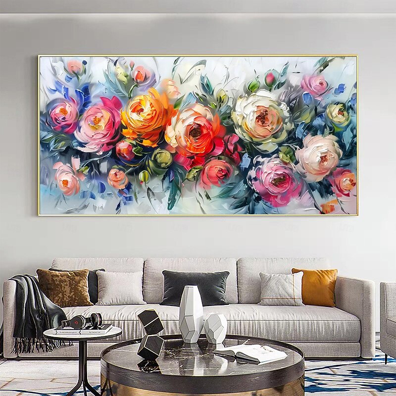 Handmade Original Colorful Flower Oil Painting On Canvas Abstract Floral Wall Art Decor Living Room Home Decor With Stretched Frame/Without Inner Frame Painting