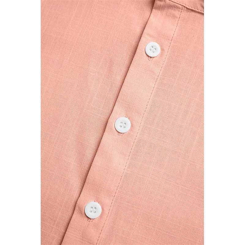 Men's Shirt Linen Shirt Popover Shirt Summer Shirt Beach Wear Band Collar Shirt Plain Vacation Casual Black White Yellow Pink Short Sleeve Henley Summer Clothing Apparel3