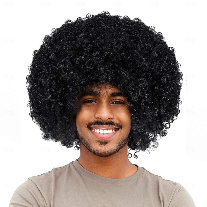 Unisex Short Fluffy Afro Funny Wigs for Carnival,Holiday Party Clown Costume (Black) Halloween Wigs