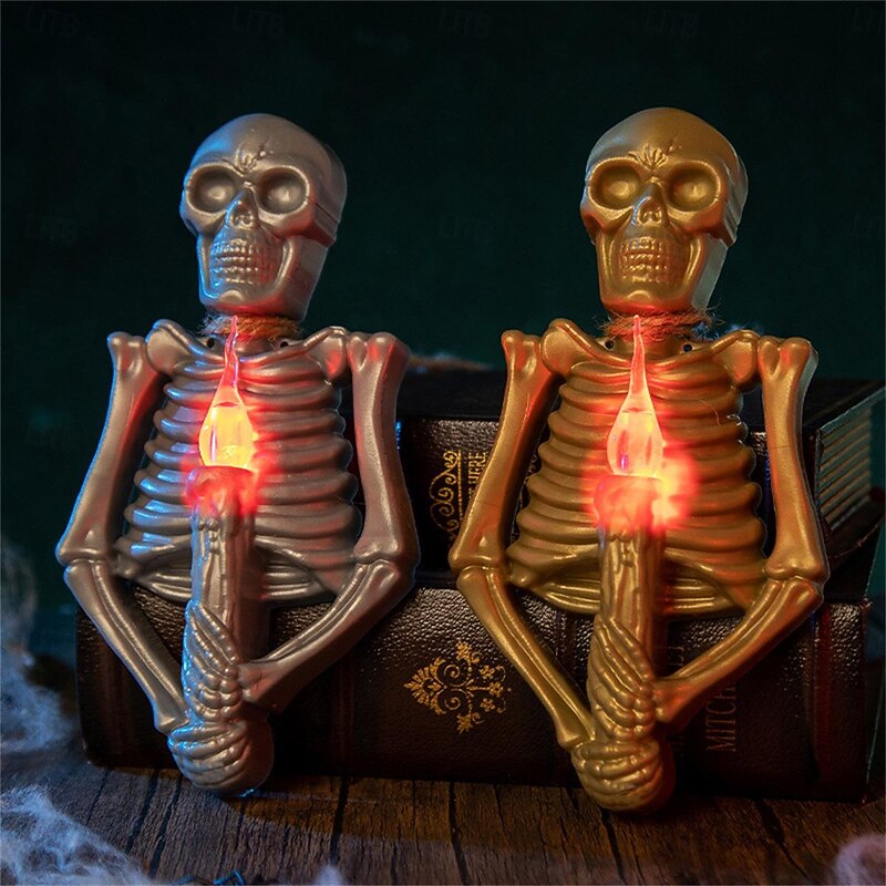 Halloween Skull Skeleton Light LED Electronic Candle Lights Scary Atmosphere Decorations Props Light Skull Candlestick Ghost Festival Decor Pendant