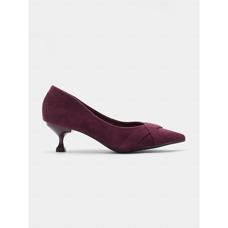 Women's Burgundy Suede Kitten Heel Pumps with Cross Knot Detail for Elegant and Formal Wear3