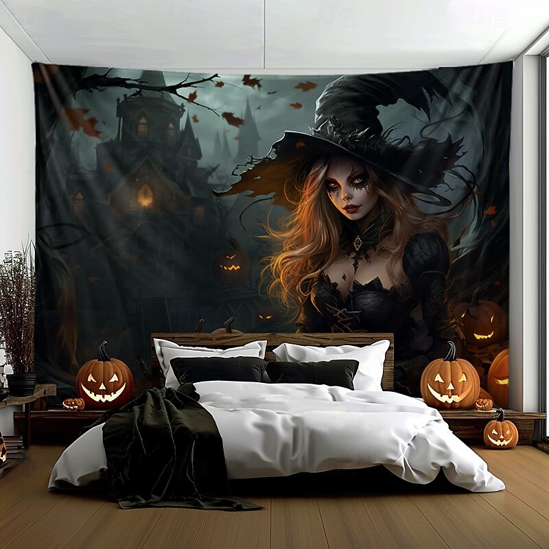 Halloween Decorations Witch Hanging Tapestry Wall Art Large Tapestry Mural Decor Photograph Backdrop Blanket Curtain Home Bedroom Living Room Decoration2